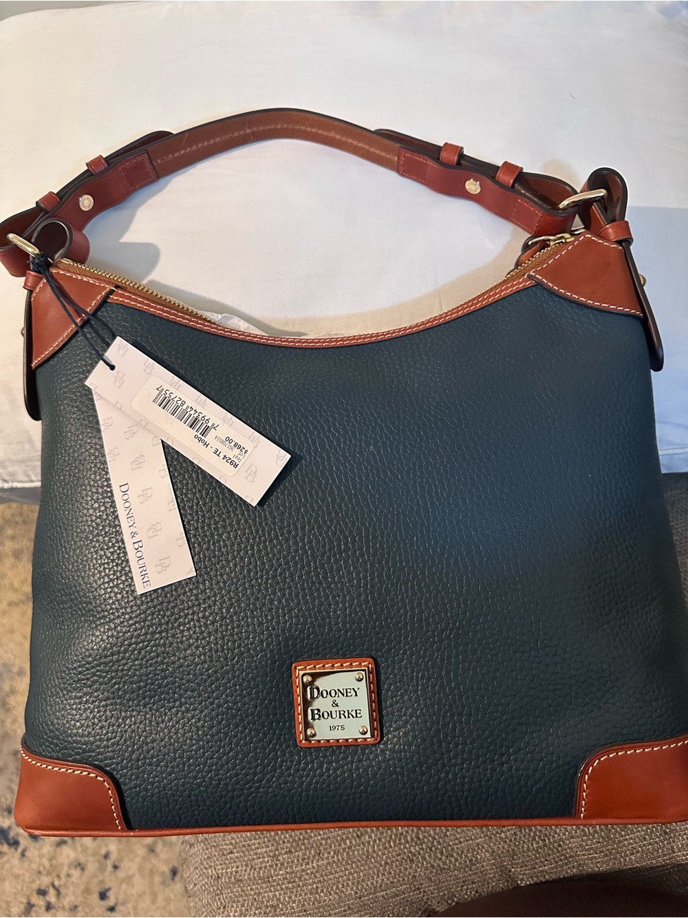 Dooney & Bourke Teal Shoulder Bag with Brown Trim